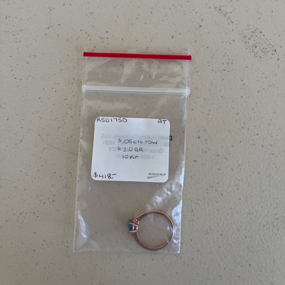Brand New Oval Blue Topaz Diamond Three Stone Ring 10K Rose Gold 100% Authentic